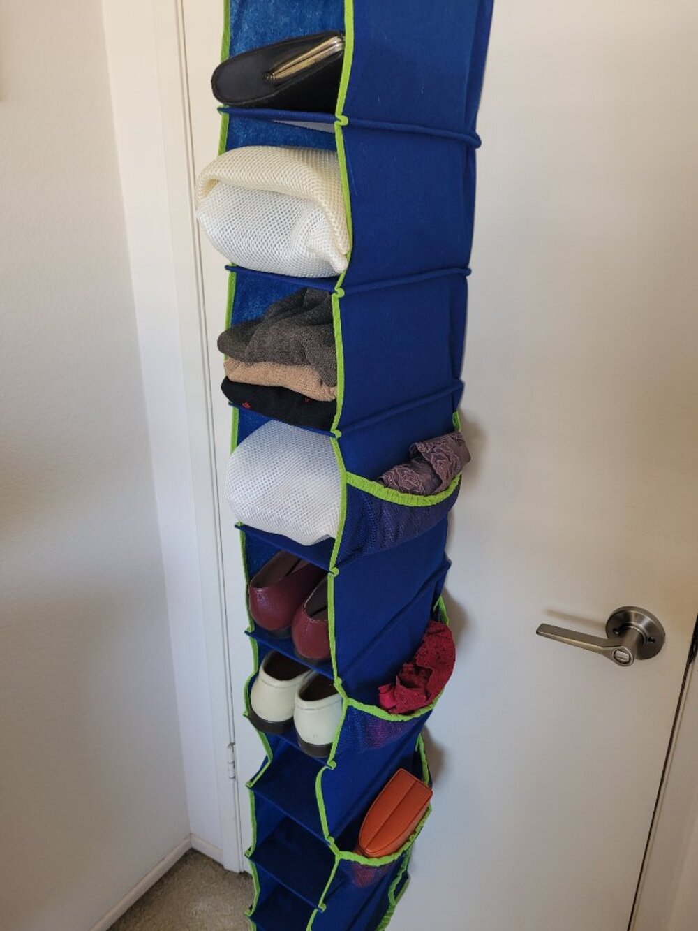 Hanging Shoe Closet Organizer | 10-Shelf | Side Pockets | Blue/Green w/Gift